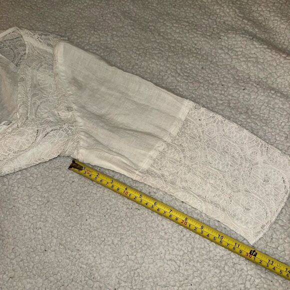 Chicos Linen Lace Panel Cardigan Asymmetrical White Size 1 (Medium) EUC - Picture 10 of 11